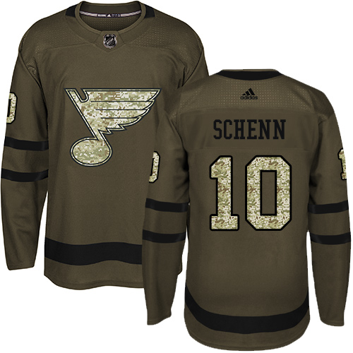 Adidas Blues #10 Brayden Schenn Green Salute to Service Stitched Youth NHL Jersey